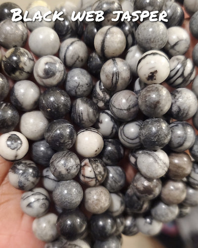 (Beads) Black Web Jasper