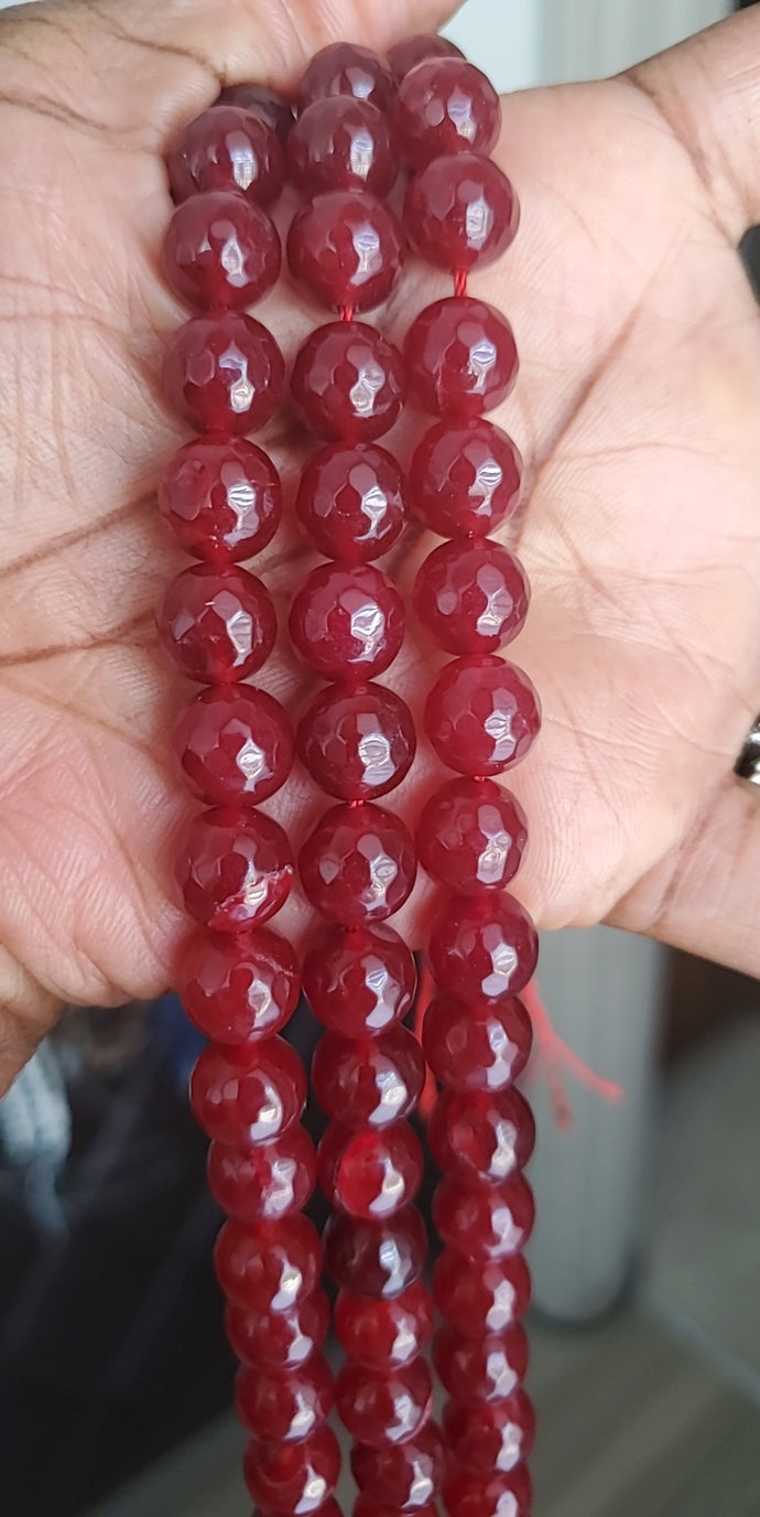 (Beads) Faceted Red Jade